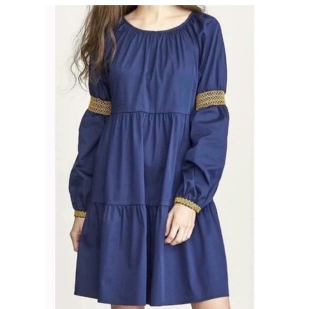 Elizabeth and James Dress Embroidered Boho Navy Blue Sz M Tiered Lightweight